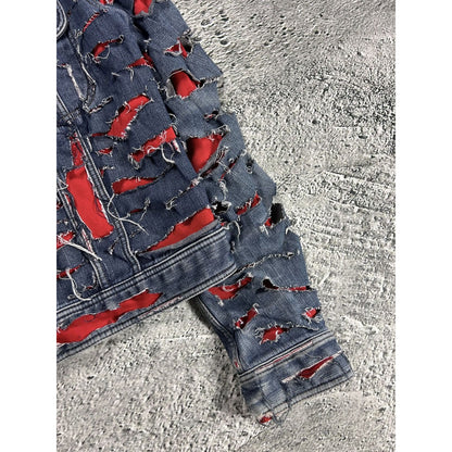 Dolce & Gabbana denim jacket distressed blue red avant garde