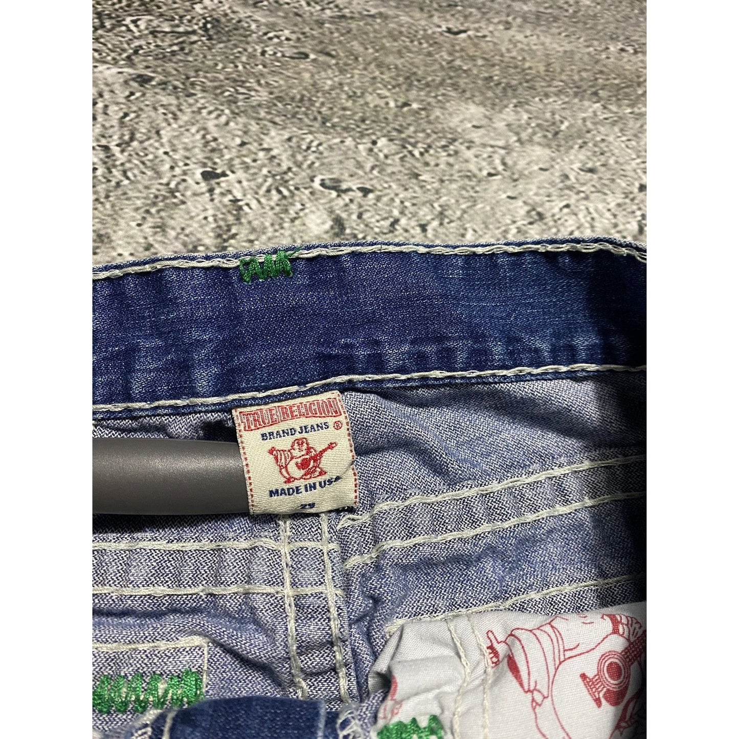 True Religion vintage jeans blue thick stitching white Y2K