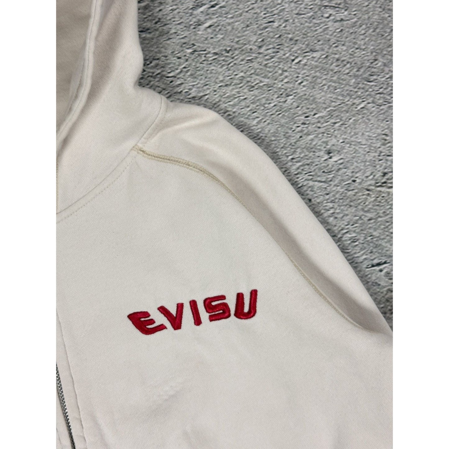 Evisu zip hoodie white red vintage big logo skull Y2K