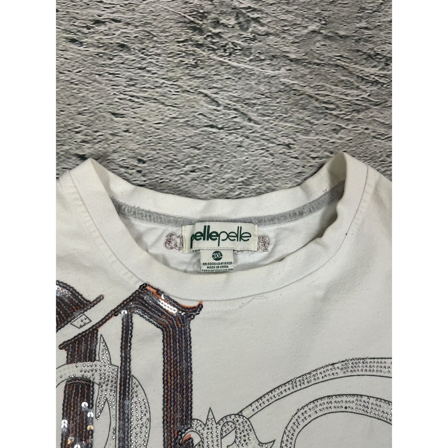Pelle Pelle vintage Y2K rhinestones big logo white silver