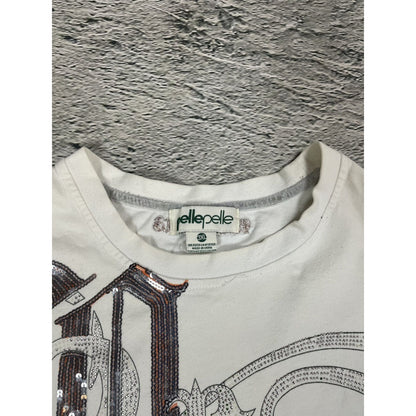 Pelle Pelle vintage Y2K rhinestones big logo white silver