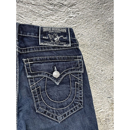 True Religion navy jeans white stitching Y2K