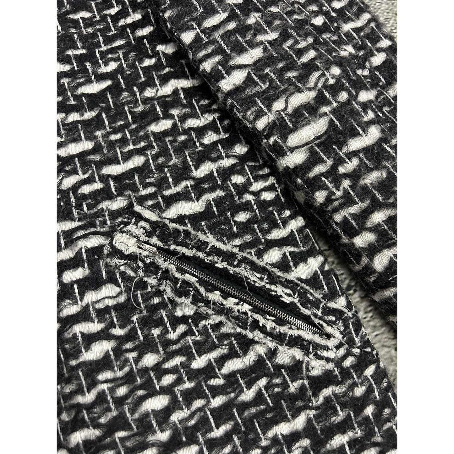 Chanel vintage coat tweed black white furry 2010