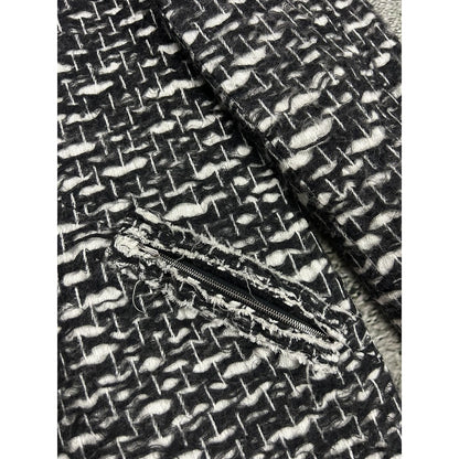 Chanel vintage coat tweed black white furry 2010