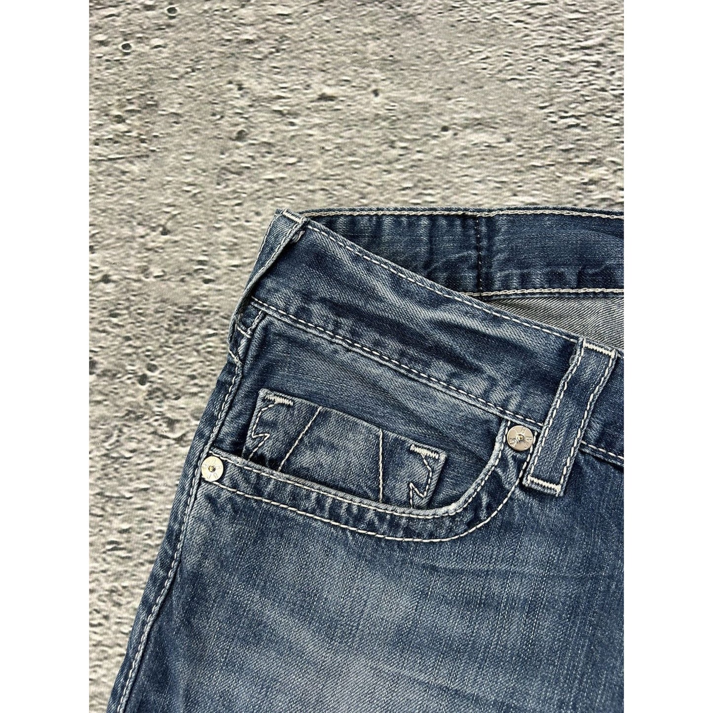 True Religion blue jeans thick stitching straight Y2K