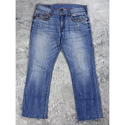 True Religion blue jeans red thick stitching Y2K studded