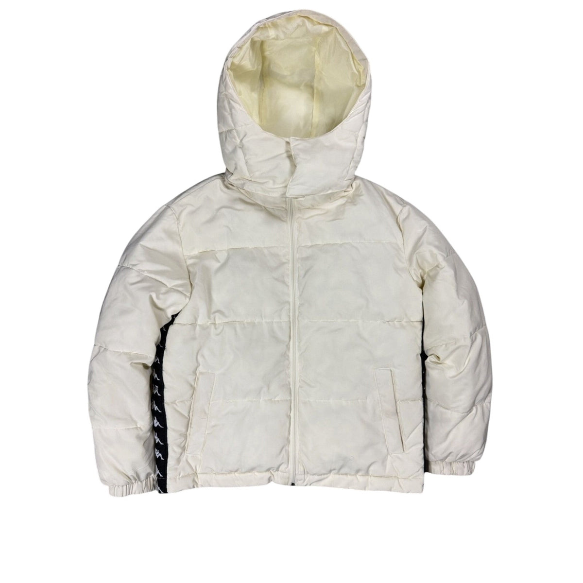 Kappa vintage down jacket hooded white side striped