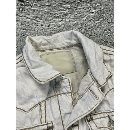 True Religion denim jacket white thick stitching Y2K linen