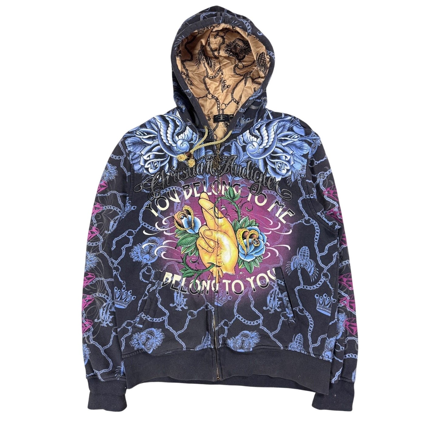 Christian Audigier gold black vinatage zip hoodie