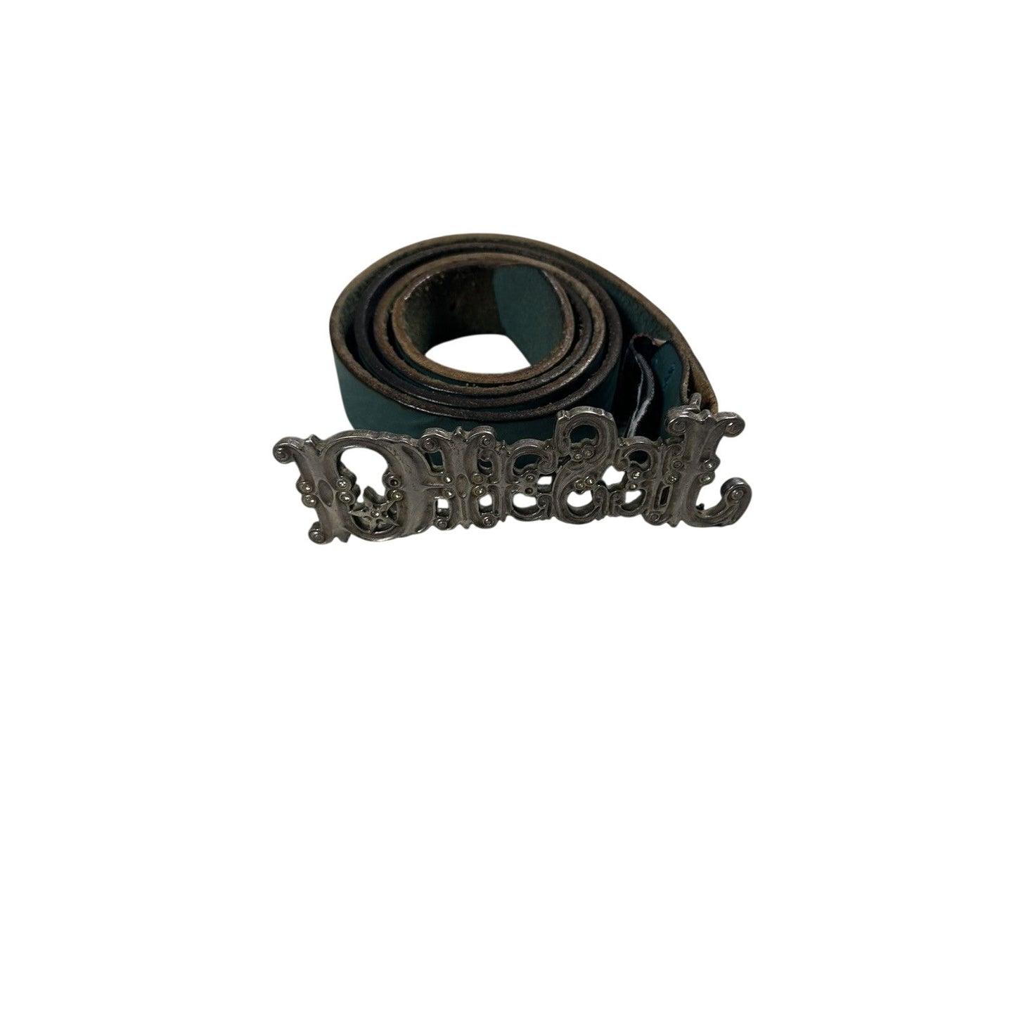 Diesel leather belt big buckle Y2K blue silver