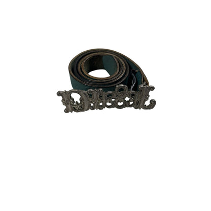 Diesel leather belt big buckle Y2K blue silver