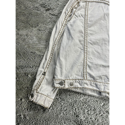 True Religion denim jacket white thick stitching Y2K linen