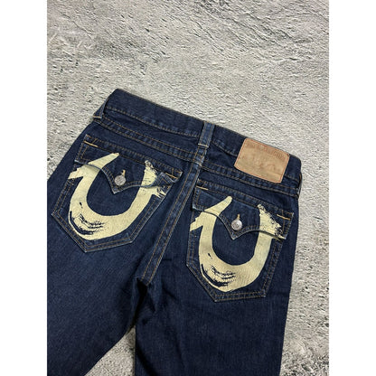 True Religion jeans bootcut navy blue painted horseshoe Y2K