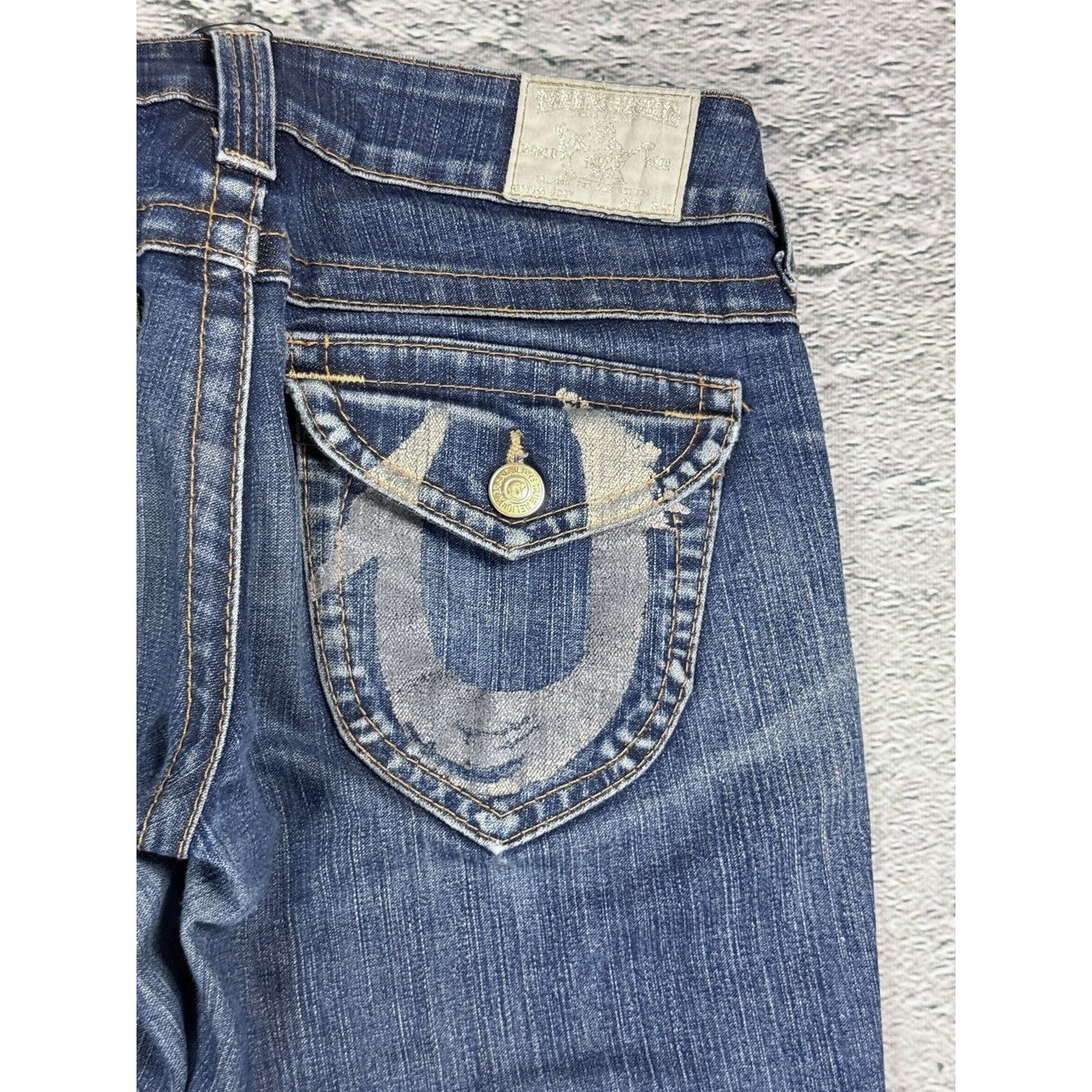 True Religion jeans Flared bootcut navy silver blue painted