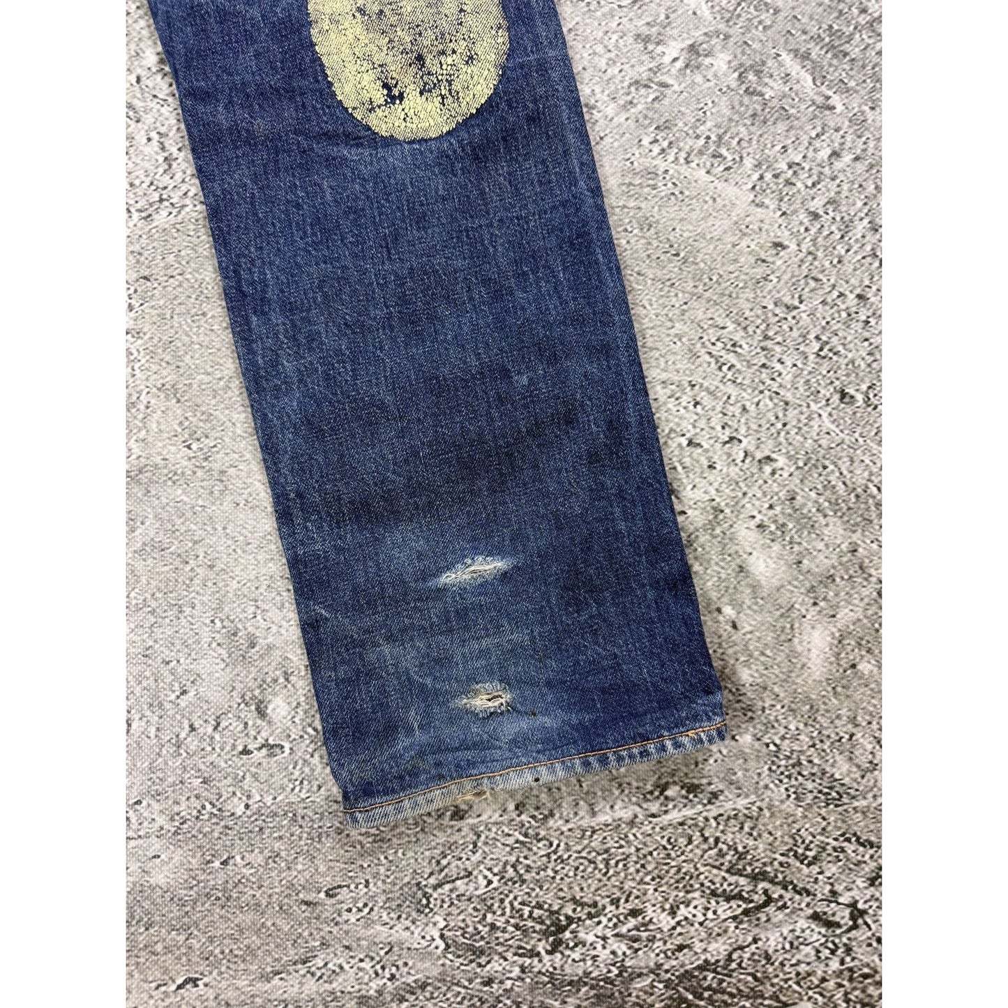 Evisu jeans yellow daicock big logo blue selvedge denim