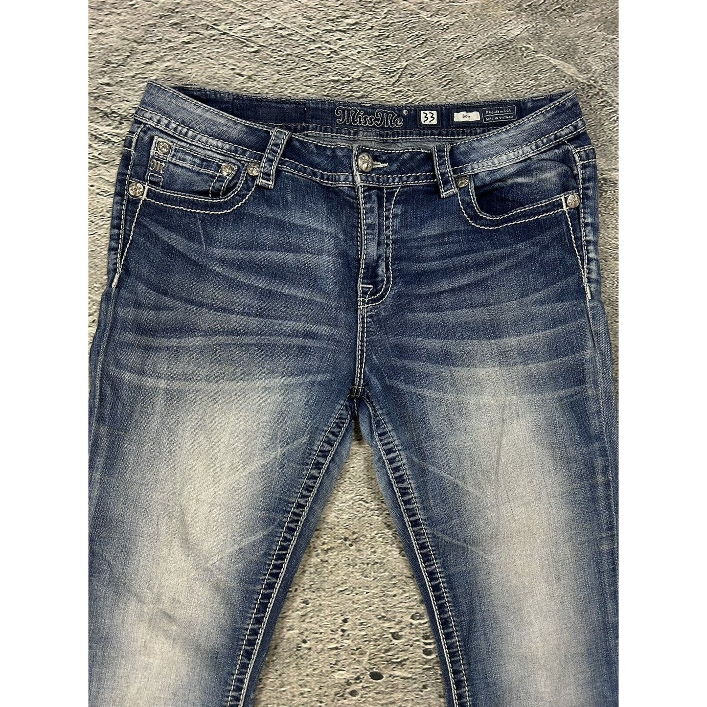 Miss Me flared bootcut white stitching denim vintage y2k