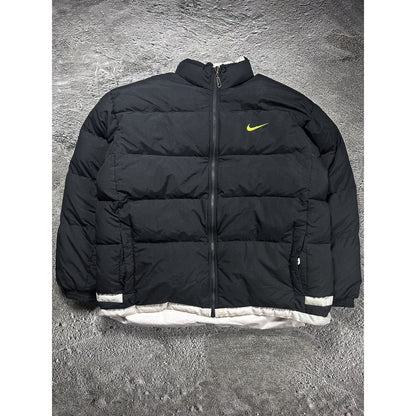 Nike black puffer jacket big logo vintage 90s reversible