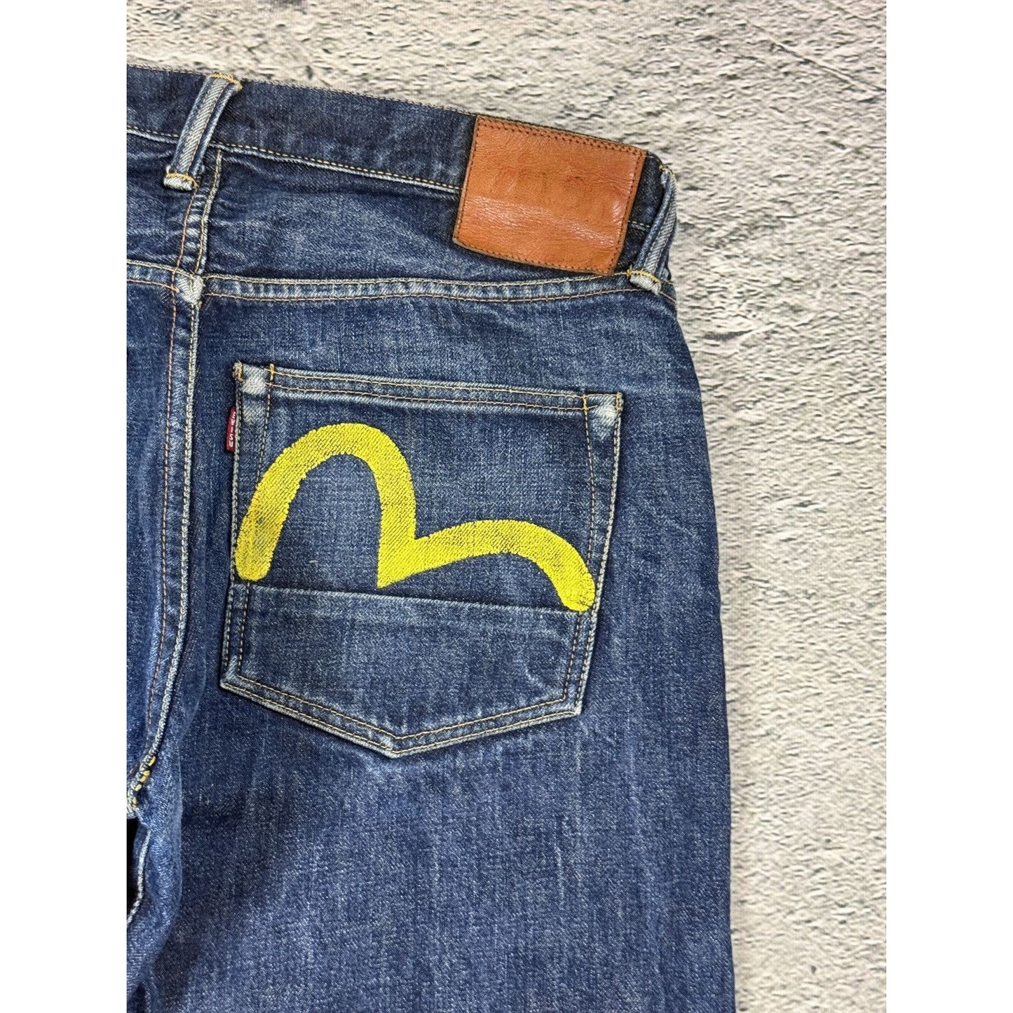 Evisu jeans daicock big logo yellow selvedge denim
