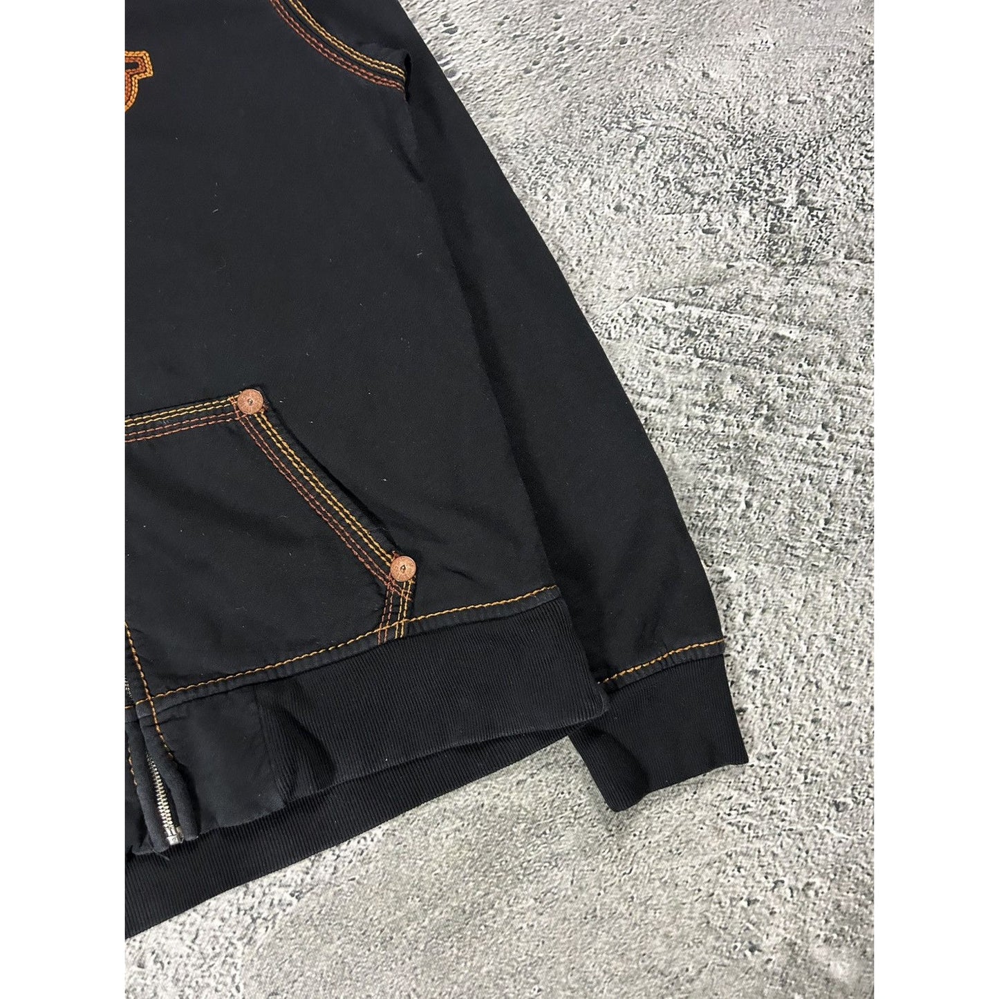 True Religion vintage black zip hoodie white big logo