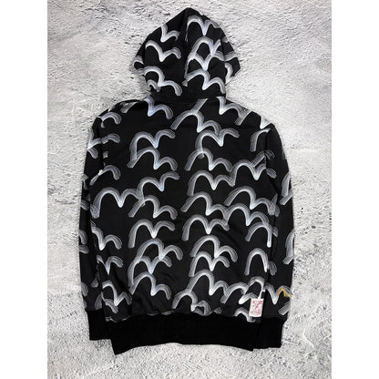 Evisu zip hoodie black vintage big logo monogram seagulls Y2K