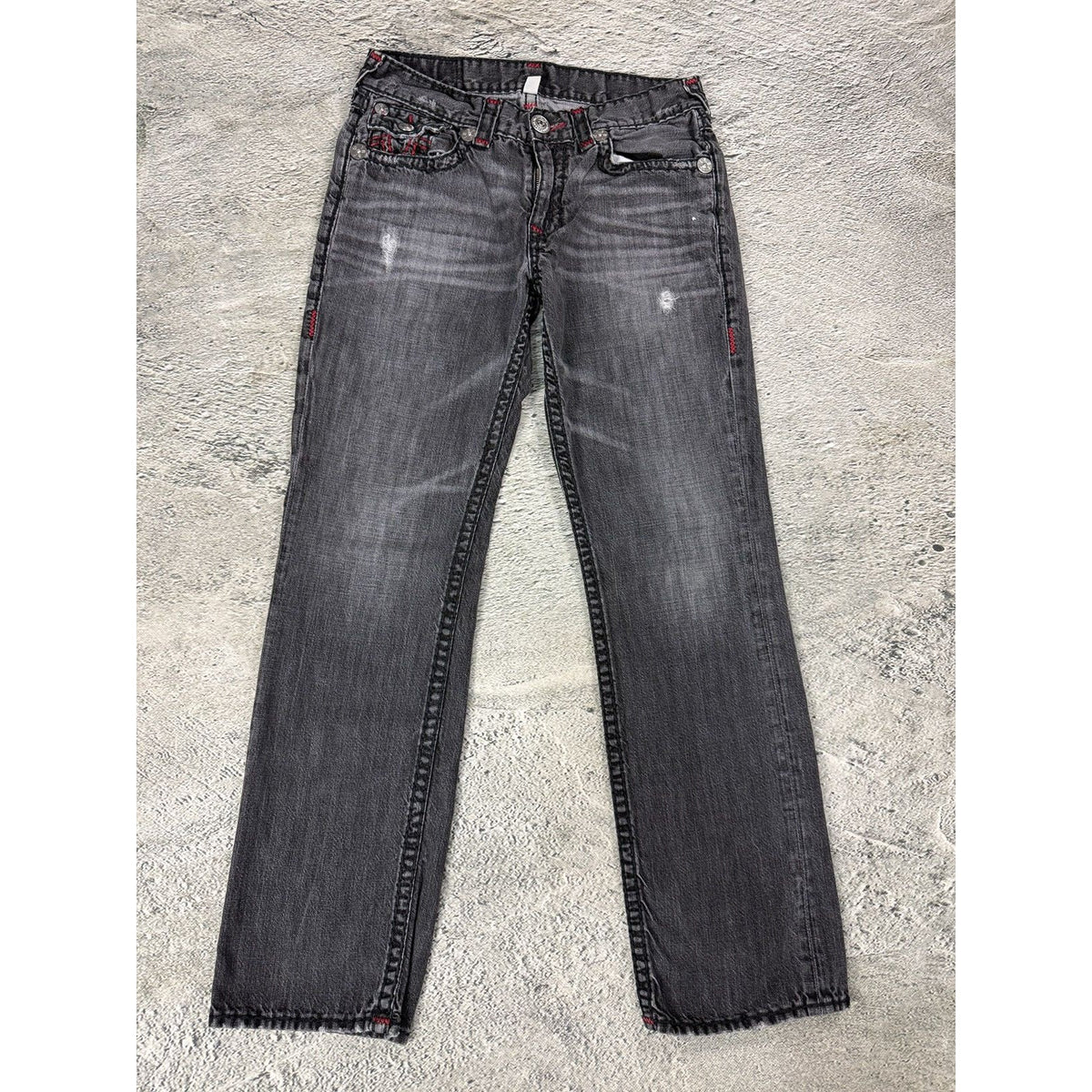 True Religion gray red stitching vamp jeans straight denim