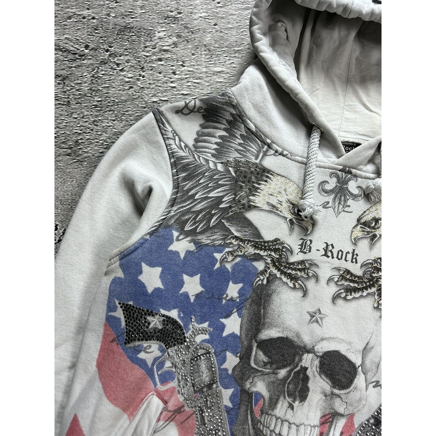 Y2K vintage hoodie white big logo opium skull