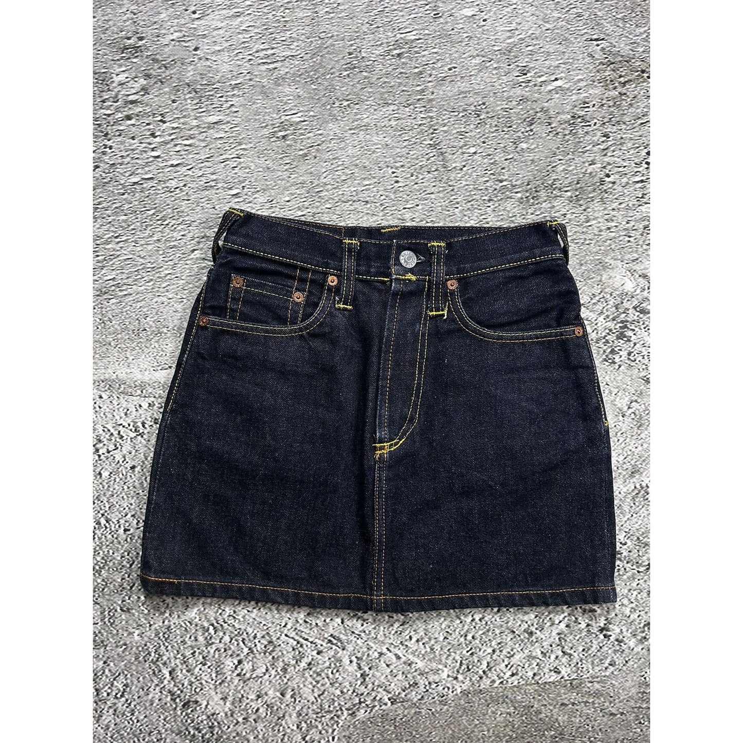 Evisu Japan vintage mini skirt denim white seagulls