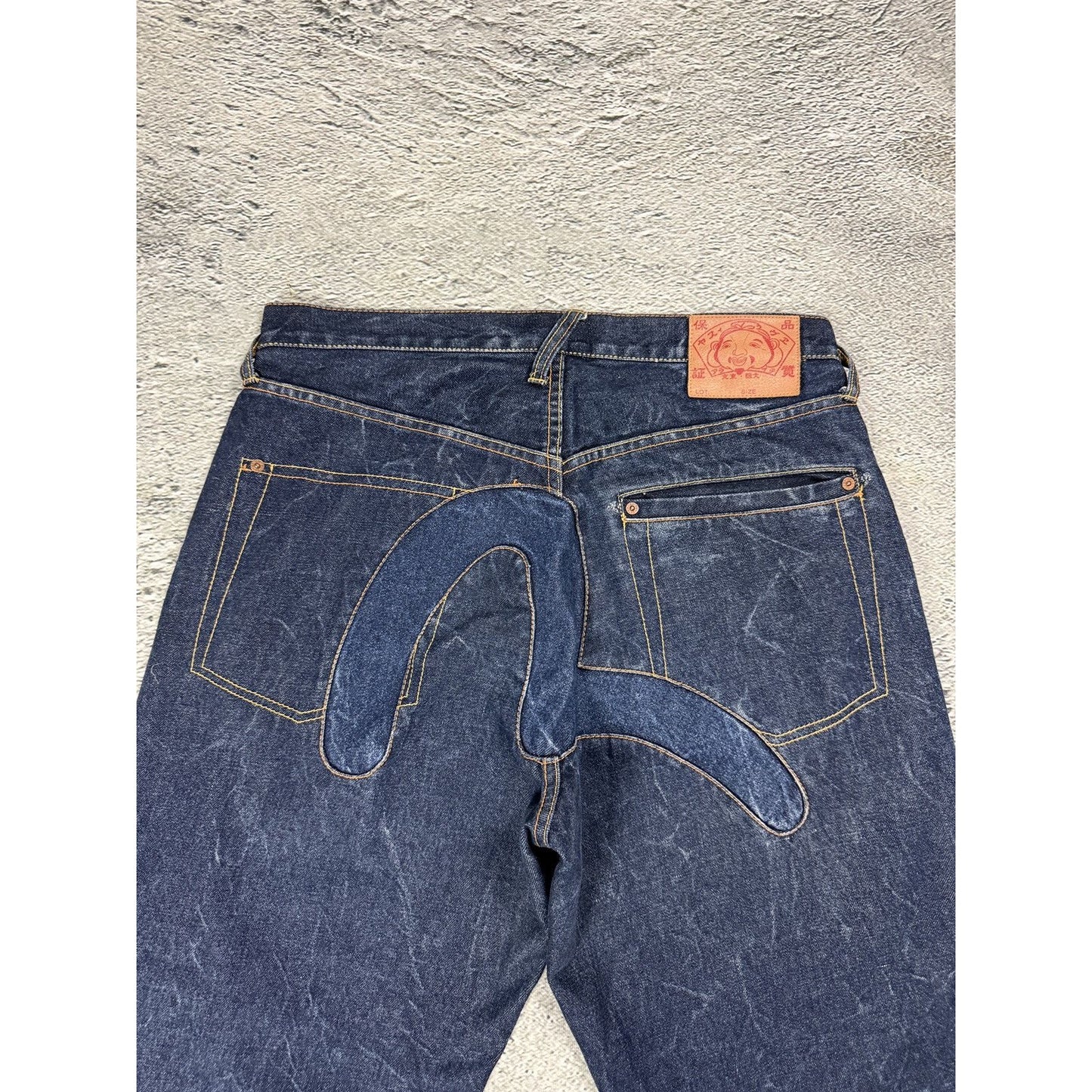 Evisu jeans big logo seagull selvedge denim Y2K navy blue