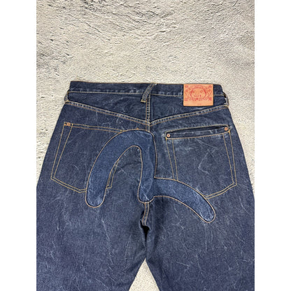 Evisu jeans big logo seagull selvedge denim Y2K navy blue