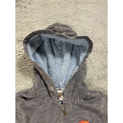 Ed Hardy zip hoodie grey Y2K vintage Christian Audigier fur