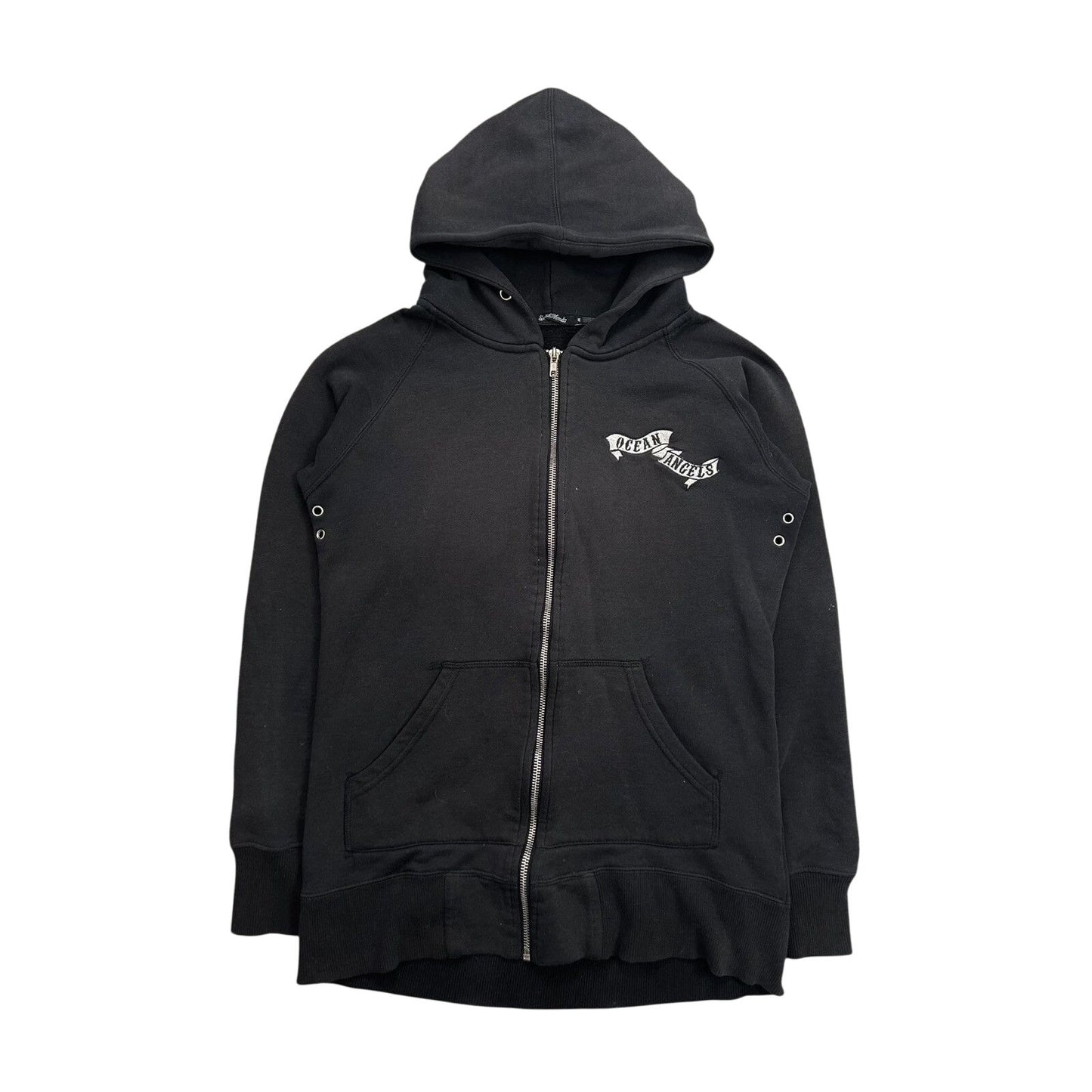 Y2K zip hoodie black Ocean Angles Ed Hardy style