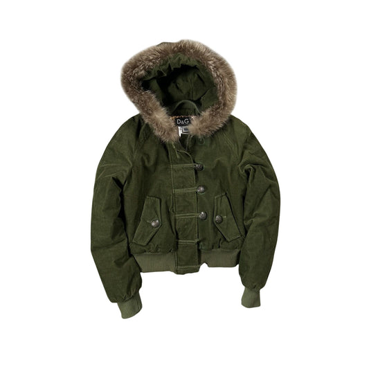 Dolce & Gabbana vintage khaki corduroy fur hooded