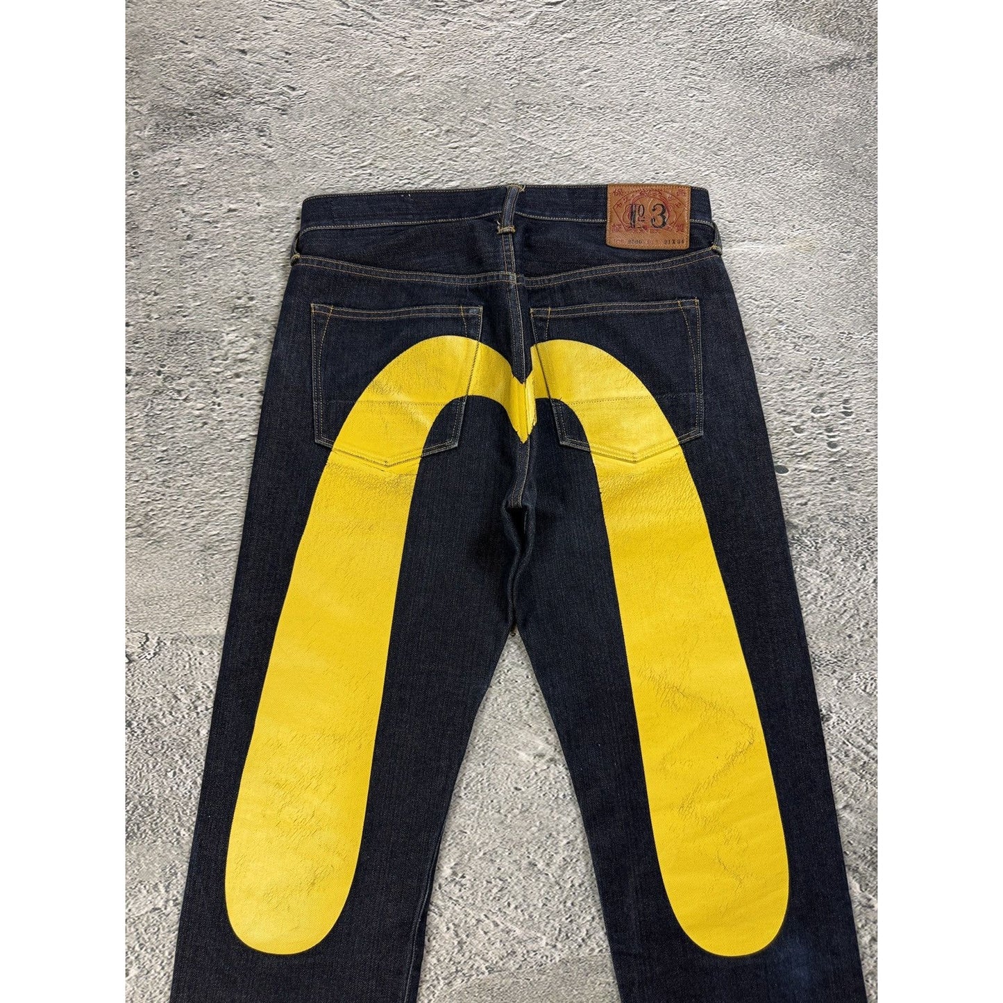 Evisu jeans daicock big logo yellow selvedge denim