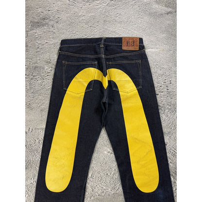 Evisu jeans daicock big logo yellow selvedge denim