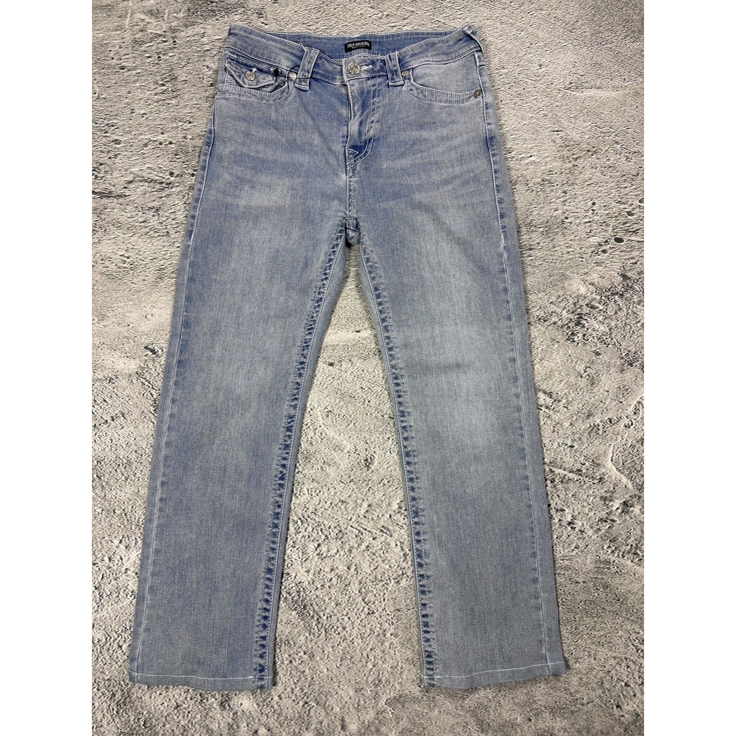 True Religion jeans straight baby blue white stitch Y2K