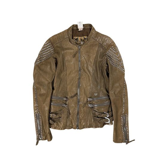 True Religion leather jacket brown Y2K Avant Garde studded