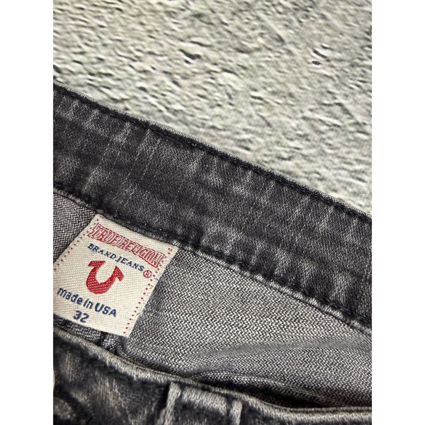 True Religion jeans grey black thick stitching flared Joey