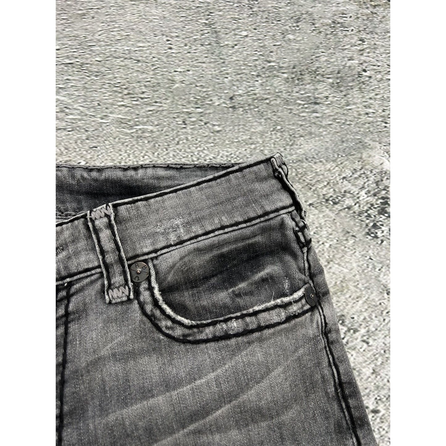 True Religion jeans grey black stitching Ricky Y2K