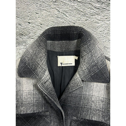 Alexander Wang coat plaid wool grey with fringes
