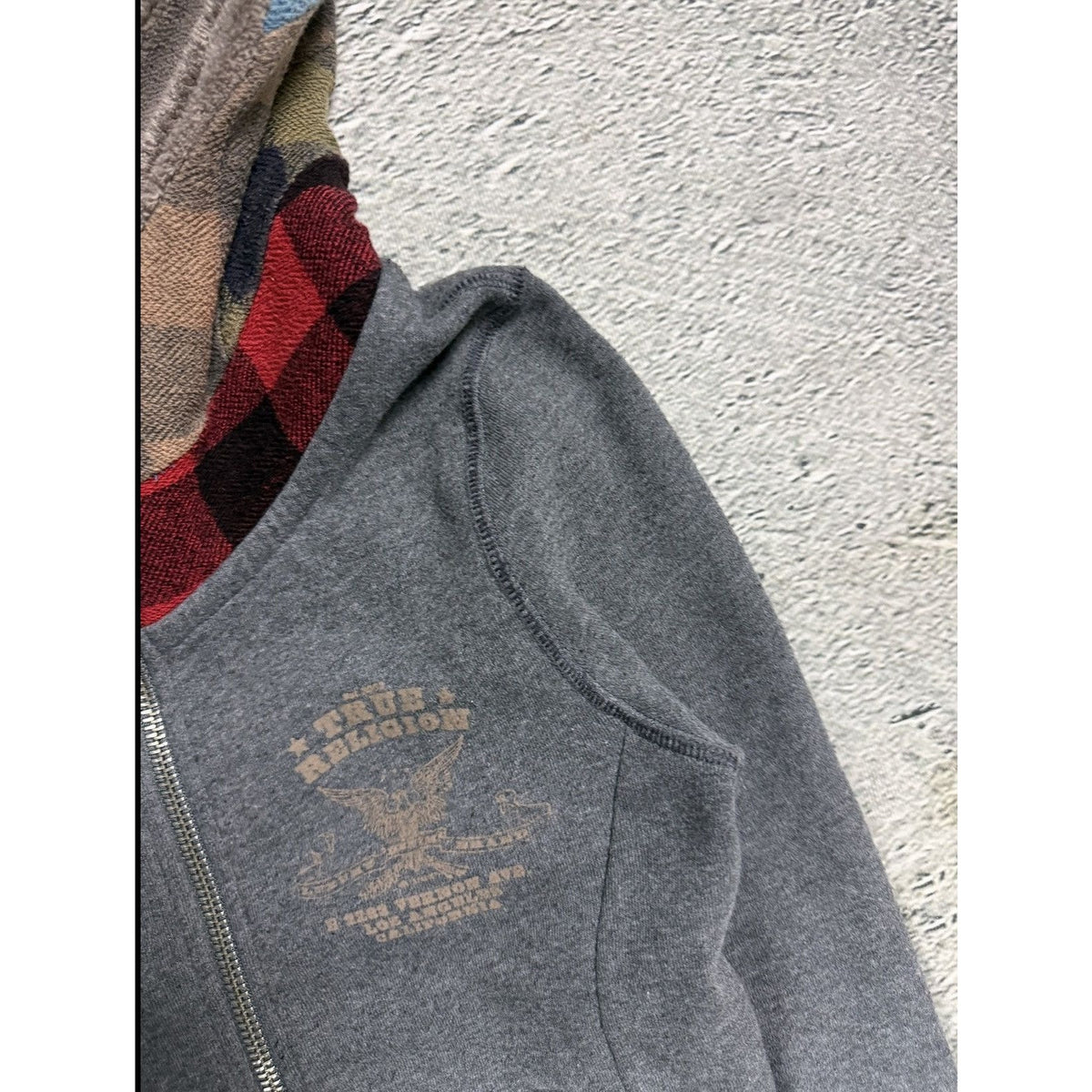True Religion zip hoodie gray patchwork studded