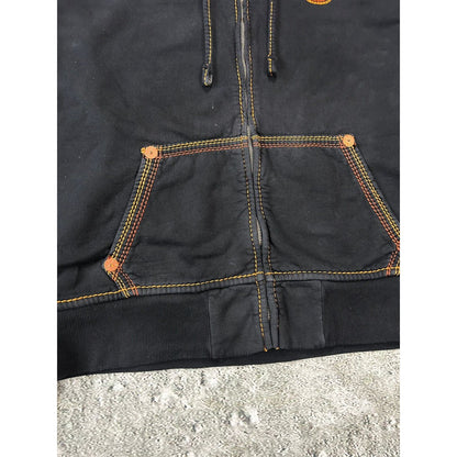 True Religion vintage black zip hoodie thick stitching Y2K