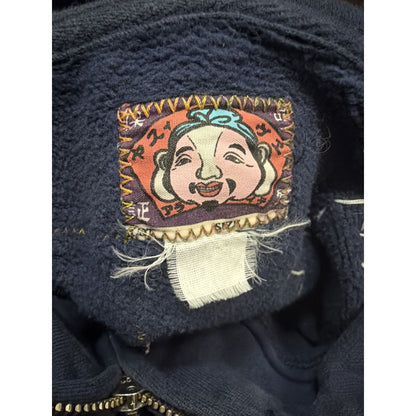 Evisu zip hoodie buttons big log navy logo hoodie
