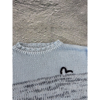 Evisu sweater big logo seagull knit vintage grey red EU ED
