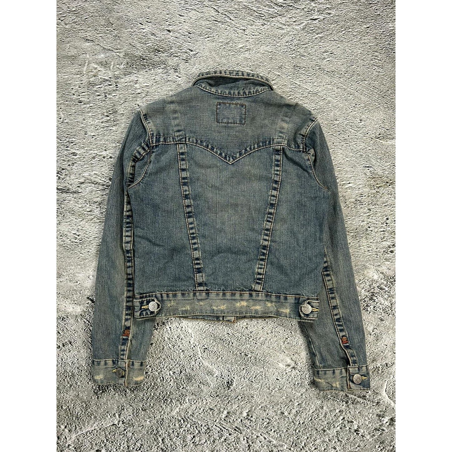 True Religion vintage denim jacket blue contrast stitching