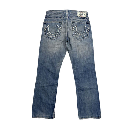 True Religion blue jeans white thick stitching straight Y2K