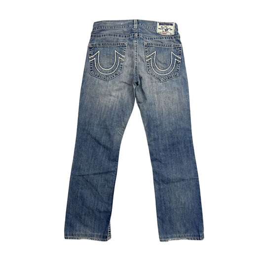 True Religion blue jeans white thick stitching straight Y2K