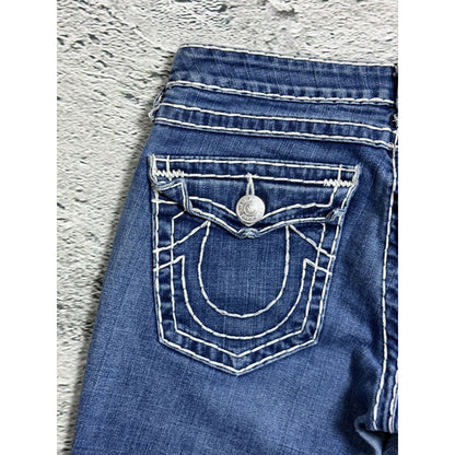 True Religion blue jeans white thick stitching Billy