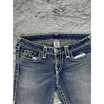 True Religion blue jeans white thick stitching Gina super T