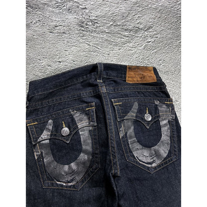 True Religion vintage navy jeans big logo painted grey Y2K