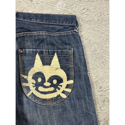 Evisu Yamane jeans vintage design selvedge embroidery cat